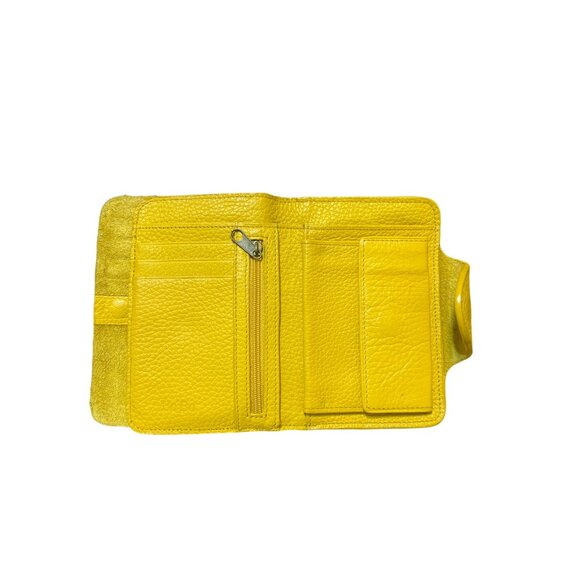 Bo Bo Bags CA Genuine Leather Mustard Yellow Wallet Polka Dot Lining Snap Cards - Picture 4 of 5